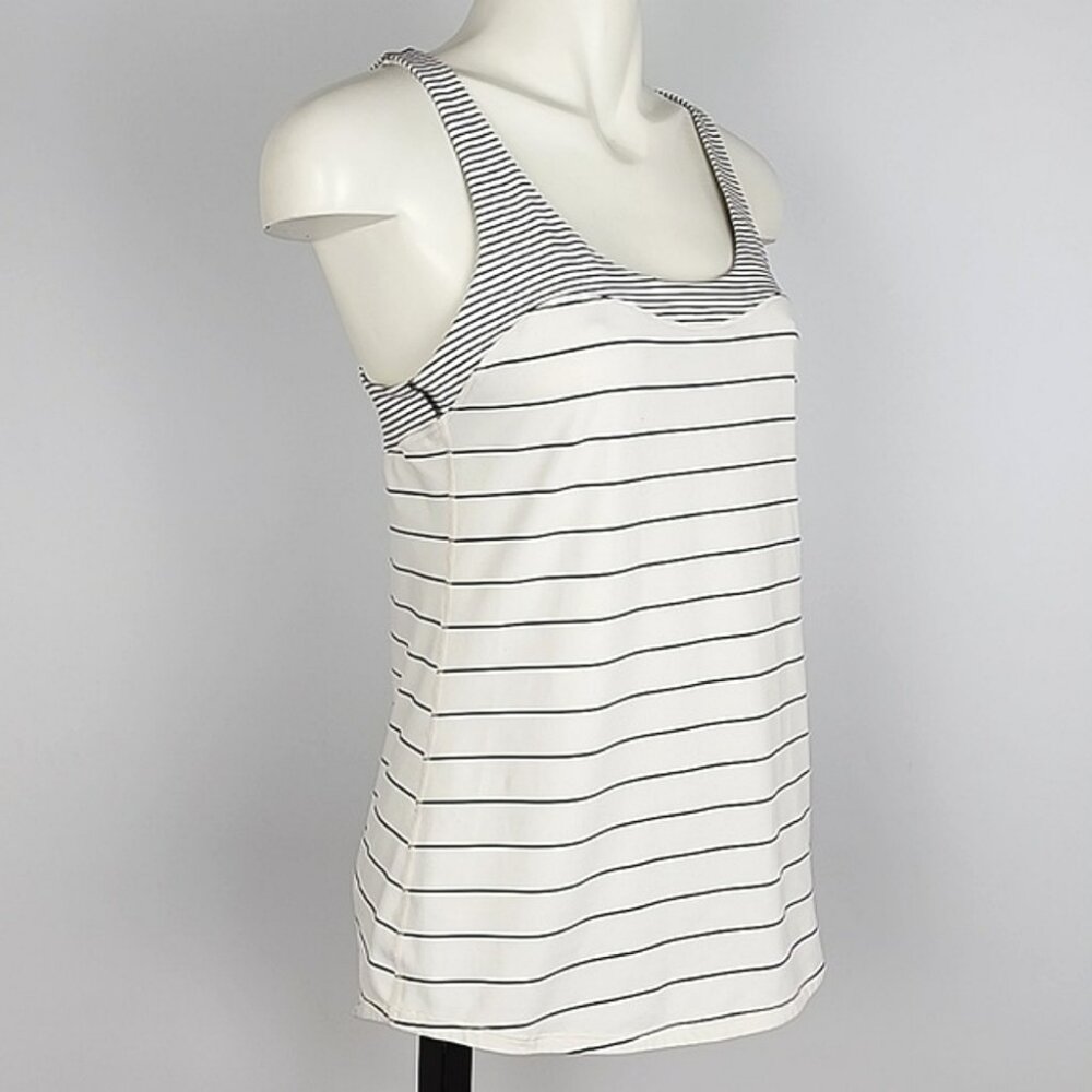 Lululemon Women's Racerback White Grey Black Pin Striped Tank Top Stretch 6